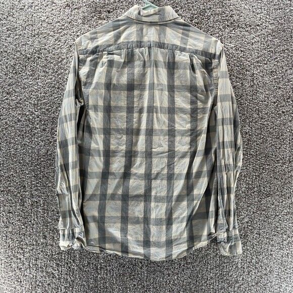J Crew Shirt Adult Medium Beige Grey Plaid Slim Fit Button Up Mercantile Flex - Picture 10 of 11